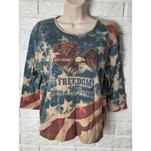 Women's Harley Davidson Patriotic shirt Size XL Cotton 3/4 sleeve Freedom
